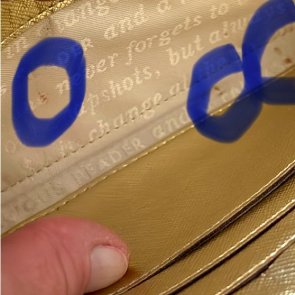 Kate Spade Saffiano Leather Wristlet Wallet  – Gold Zip Closure Purse 
W